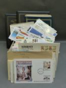 A box of RAF covers including signed and a box of Royalty covers and stamps