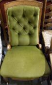 A 19thC upholstered oak nursing chair