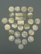 Twenty-seven Cantonese mother of pearl gaming counters,