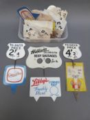 A collection of vintage c1960's butcher's shop price labels,