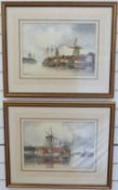 L Van Staaten pair of watercolours of Dutch harbour scenes, both signed,