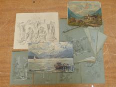 A collection of watercolours, pencil sketches etc.