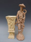 A faux ivory vase with carved decoration together with a similar figure,