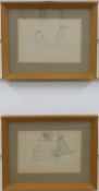 Attributed to Philip Wilson Steer (1860 - 1942) two framed pencil studies of men sailing,