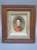 A 19thC portrait miniature of a military gentleman, max diameter 6.
