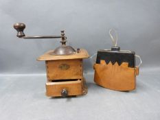 A wooden coffee grinder and a Japanese wooden tobacco box