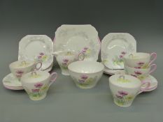 Shelley Art Deco part tea set in Poppies pattern, Oxford shape to include five cups,