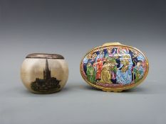 A hallmarked silver mounted match holder with decoration of Norwich cathedral together with Halcyon