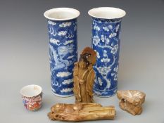 Two 19thC Chinese sleeve vases one decorated with dragons both with four character mark to base and