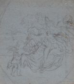 Attributed to Jean Van Hoeck (1600 - 1650) charcoal master sketch with label verso and stamp giving