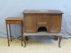 A late 19thC sideboard with three cupboards (H92 x W97 x D43cm) and a similar style side table with