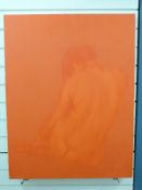 Hoang Duc Dung (Vietnamese) acrylic on canvas, orange silhouette of a seated nude female,