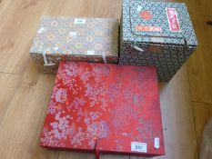 Three Chinese fabric fitted boxes