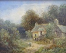 J Barrett oil on canvas 'Cottage Dolgelly, North Wales', signed lower left and titled verso,
