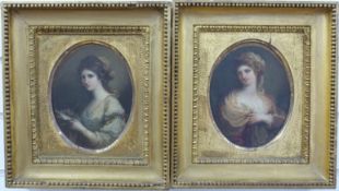 Attributed to Angelica Kauffman pair of oval oil on board portraits of ladies,