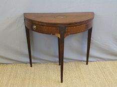 A 19thC inlaid mahogany demi lune card table (H75 x W86cm)
