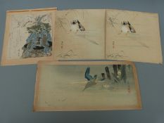 Two Japanese watercolours of a duck diving, with seal marks,