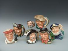 Seven Royal Doulton toby jugs to include The Poacher D6429, Sancho Panca D6456,