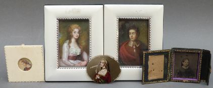 A collection of portrait miniatures and a daguerreotype or similar in fold out Byron Nottingham