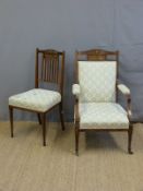 Three inlaid and upholstered Edwardian saloon chairs