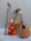 Skylark violin with 34 inch back, P& H of London bow and one other,