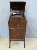 Alba mahogany wind up parlour gramophone with records.