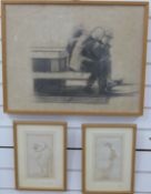Three framed drawings to include two framed ink on paper drawings attributed to Henri Girault de