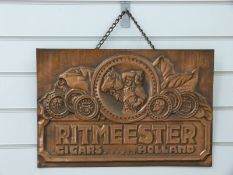 Ritmester pressed copper cigar advertising sign,