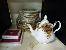 Royal Albert Old Country Roses part tea and dinner service to include teapot, twelve dinner plates,