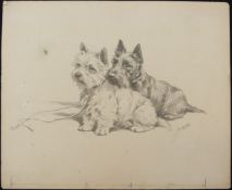 Mabel Gear (1900-1997) pencil drawing of Scottie and Westie dogs signed M.