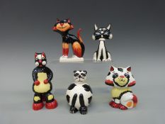 Five Lorna Bailey pottery cats