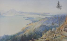 Attributed to William Henry Bartlett (1809-1854) watercolour extensive continental coastal