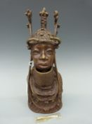 A 19thC Benin bronze bust Oba of Benin