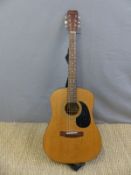 Hohner full size acoustic guitar fitted with six steel strings, label to inside,