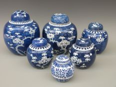 Six Chinese blue and white porcelain ginger jars and covers,