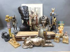 A collection of Egyptian figures and an inlaid box,