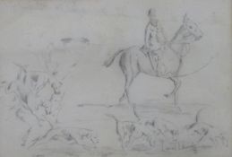 Lionel Edwards (1878-1966) pencil drawing of a mounted huntsman and hounds,