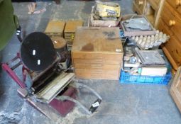 A very large quantity of printing material, accessories and small tool chest, masses of type face,