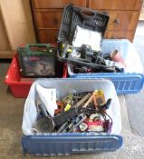 A large quantity of tools including hand power tools, accessories,