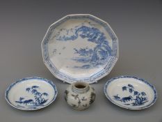 A collection of Chinese and similar ceramics including a small 19thC brush pot