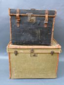 Two rectangular leather trimmed canvas vintage hat boxes,