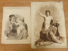 Two 19thC pen & ink drawings, one by E Gilbert the other monogrammed E G,