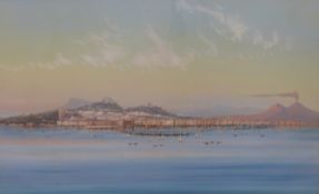 A 19thC Italian gouache of Mount Vesuvius and the Bay of Naples,