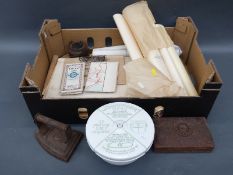 A quantity of collectable items to include a Titanic newspaper, Quick-Cooker bowl, iron,