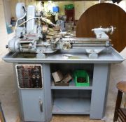 A Myford ML7 model engineering or clock making lathe with gearbox,