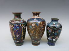 Three 19thC Chinese cloisonne vases,
