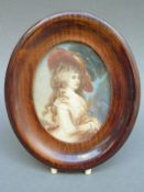 A 19thC/early 20thC portrait miniature on ivory Georgina Duchess of Devonshire after Gainsborough,