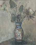 Phyllis Young acrylic still life of flowers in a vase, signed lower right, 49.5 x 39.
