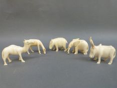A collection of carved ivory animals circa 1920's