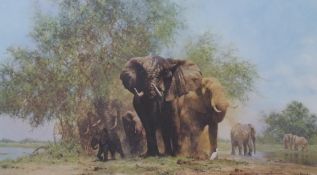 David Shepherd (1931 - 2017) signed limited edition (402/1300) print 'Elephants and Egrets',